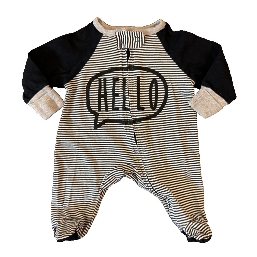Preemie Baby Boy Sleeper Zipper Outfit Romper One Piece Cotton Hello Striped